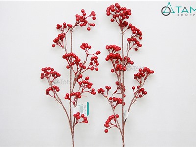 Cành trái đỏ chùm trang trí 75cm T-HOA-11